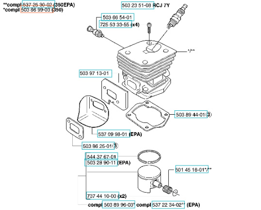 Cylinder Husqvarna 340E, 345E, 350