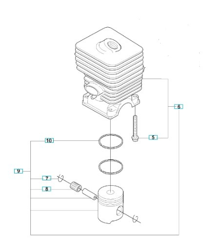 Cylinder kpl Husqvarna 223R, 323C, 325R, 323HD60