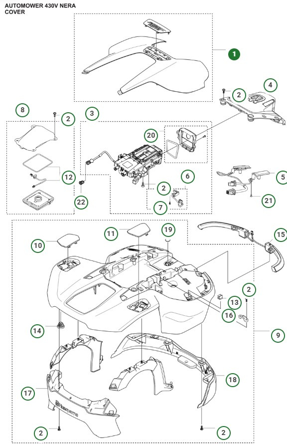 Top cover Automower 430V Nera