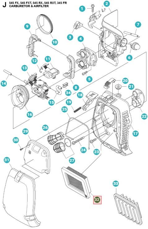 Filter Air Filter Paper 345FR, 545FR, 545FX, 545RXT, 555FX, 555RXT