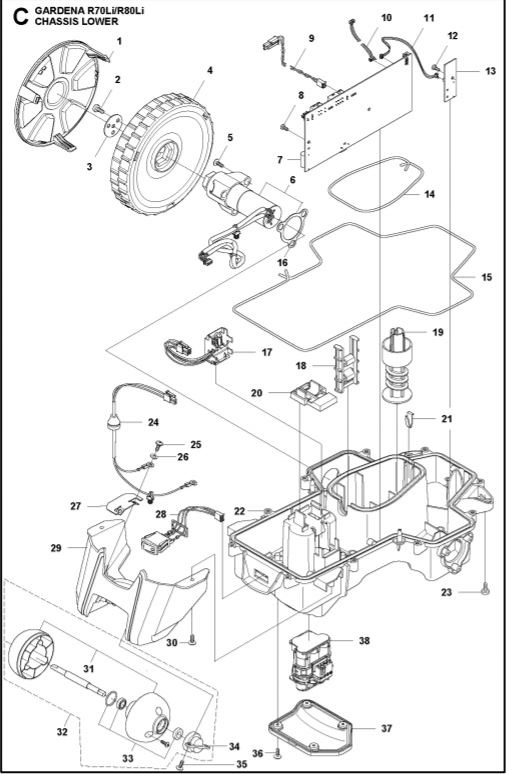 Wheel cap Gardena R38Li-R80Li, Flymo 1200R