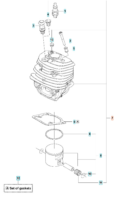 Cylinder-Piston Husqvarna 545(Gen 1), CS2252