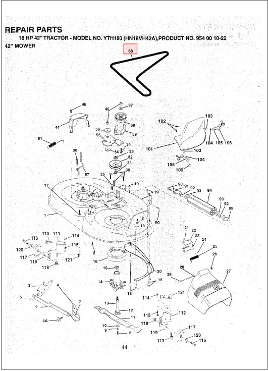 Drive belt Cutting deck 42