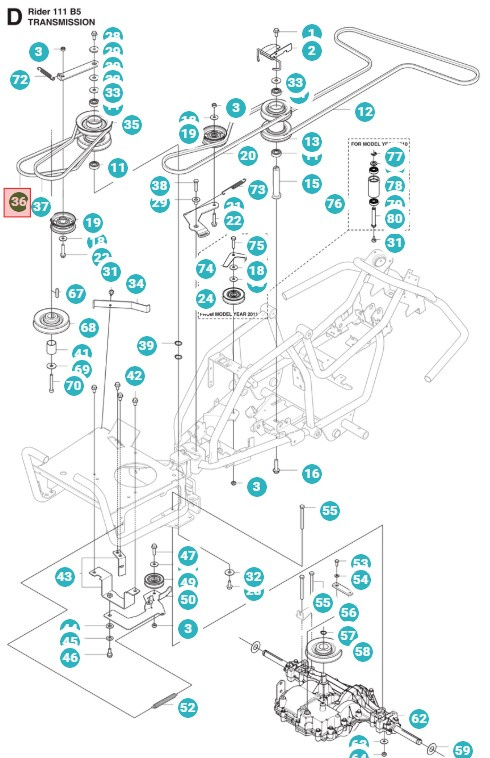 Belt Husqvarna Rider 111 B5, Jonsered FR2311 M, 5895341-01